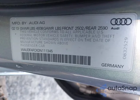 2013 Audi A6 2.0T Premium z USA, uszkodzony, nr VIN WAUDFAFCXDN111354